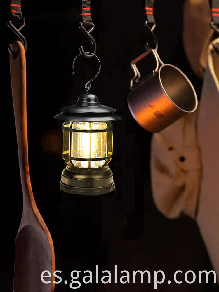 Linterna LED portátil para acampar con diseño retro y batería recargable